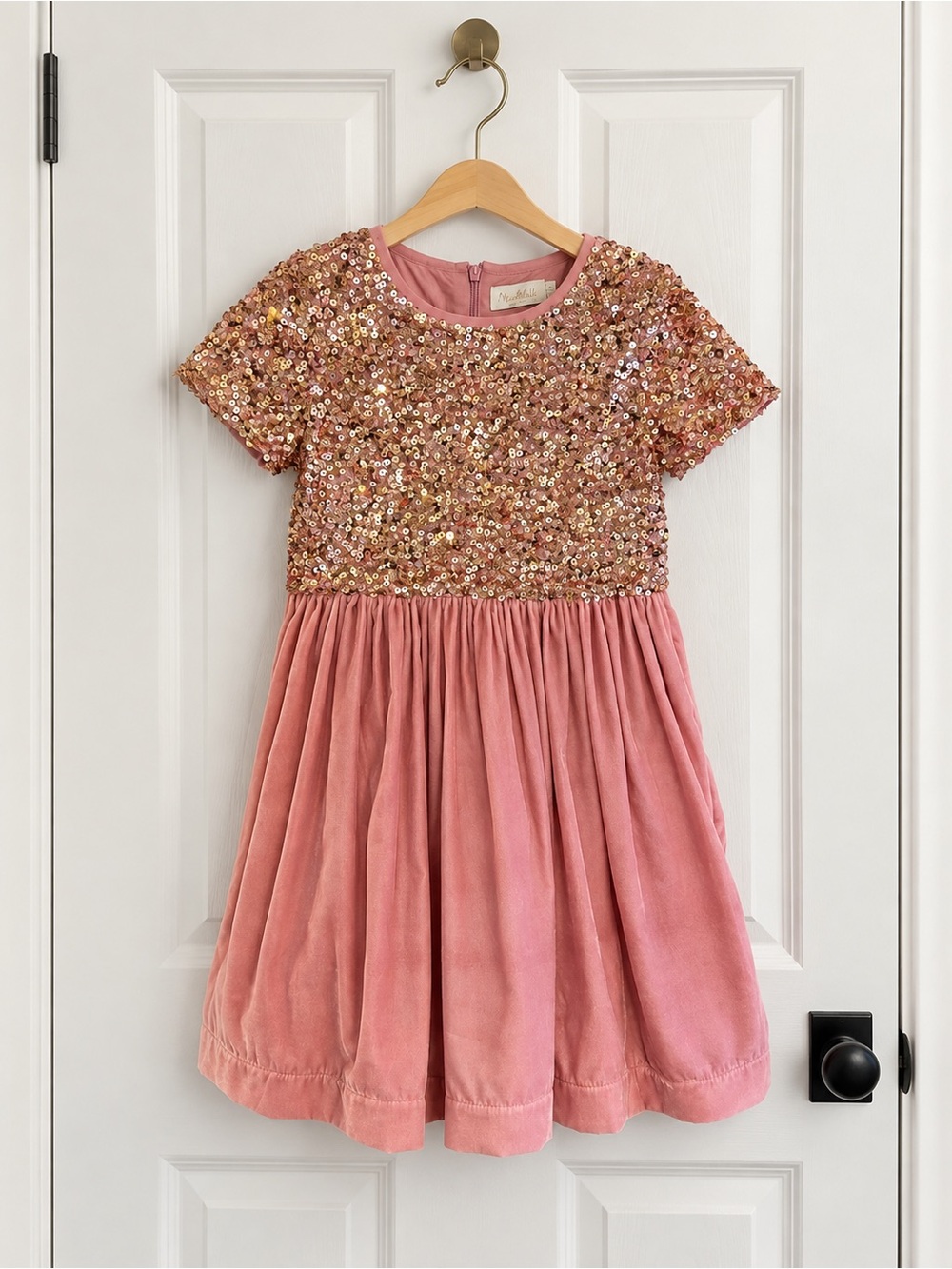 Mini Boden 8-9Y Pink Velvet Sequin Party Holiday Dress